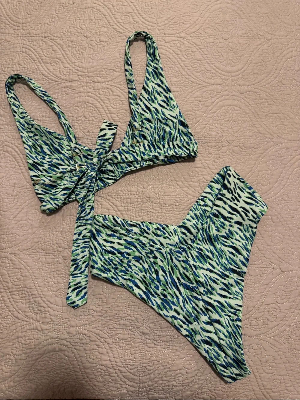 SKATIE Green & Blue Patterned Bikini Set